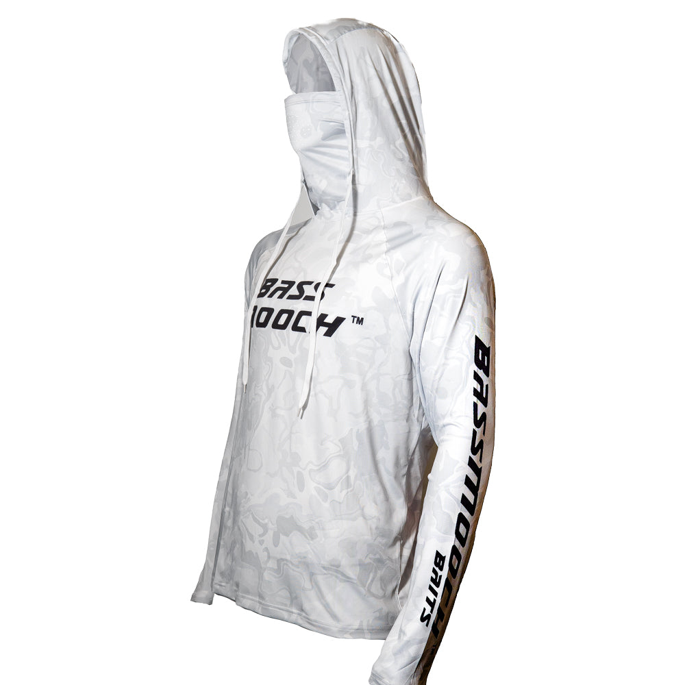 Hooded Mask Performance Get'em Fishing Shirt M / White Camo - Black Logo