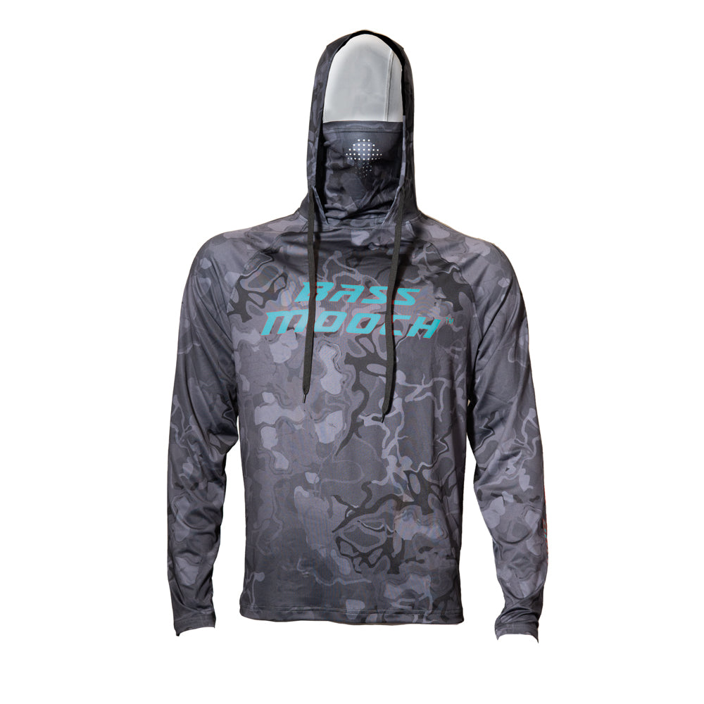 Hooded Mask Performance Get'em Fishing Shirt XXL / Black Camo - Blue Logo